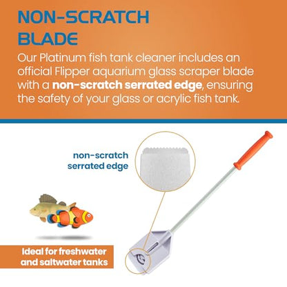 FLIPPER Platinum Nano Algae Scraper – Aquarium Glass & Acrylic Cleaner with Scrubber and Scraper 2-in-1 Design, Precision Fish Tank Cleaning Tool for Freshwater & Saltwater (12” Rigid Shaft) - size: 12 Inches