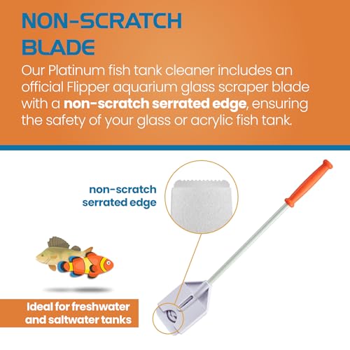 FLIPPER Platinum Nano Algae Scraper – Aquarium Glass & Acrylic Cleaner with Scrubber and Scraper 2-in-1 Design, Precision Fish Tank Cleaning Tool for Freshwater & Saltwater (12” Rigid Shaft) - size: 12 Inches