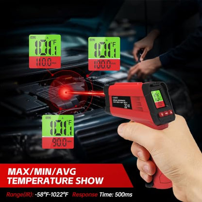 Infrared Thermometer Gun, Digital Laser Temperature Gun -58°F to 1022°F, Adjustable Emissivity, LCD Backlight, MAX/MIN Display, Non-Contact Thermometer for Pizza Oven, BBQ, HVAC, Griddle - color: Red（-58℉-1022℉）