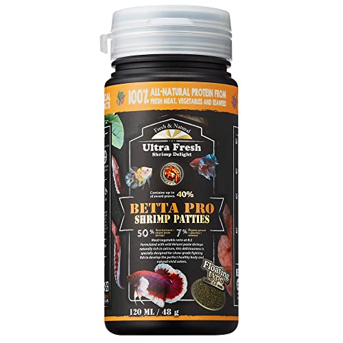 Ultra Fresh Betta Fish Food, Betta Pro Shrimp Patties, 50% Sword Prawns + Akiami Paste Shrimps, All Natural Protein, Rich in Calcium, for Betta's Healthy Development and Cleaner Water, 1.87 oz - size: 1.87 Ounce (Pack of 1)