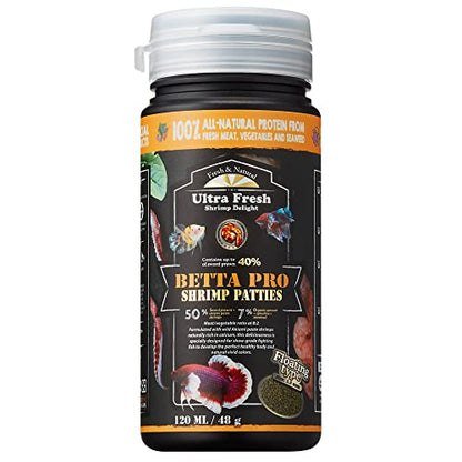 Ultra Fresh Betta Fish Food, Betta Pro Shrimp Patties, 50% Sword Prawns + Akiami Paste Shrimps, All Natural Protein, Rich in Calcium, for Betta's Healthy Development and Cleaner Water, 1.87 oz - size: 1.87 Ounce (Pack of 1)