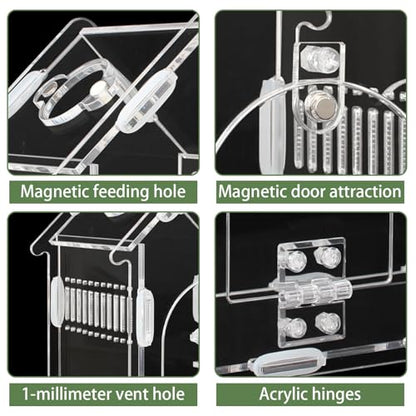 Magnetic Acrylic Terrarium for Jumping Spiders & Small Pets – Easy-Access Front Opening, Feeding Hole, Ideal for Reptiles, Tarantulas, Hermit Crabs & More