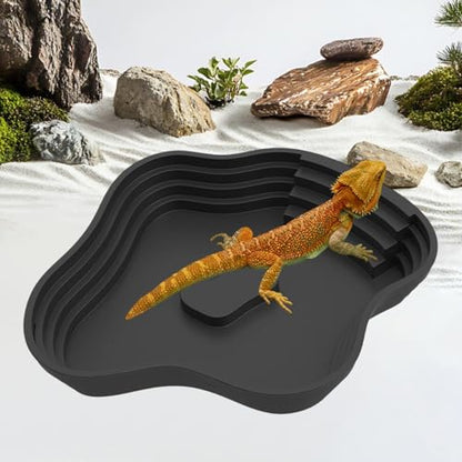 Reptile Bathing Pool Tortoise Water Dish Lizards Habitat Turtle Bath for Gecko Tortoise, Black S - color: Black S