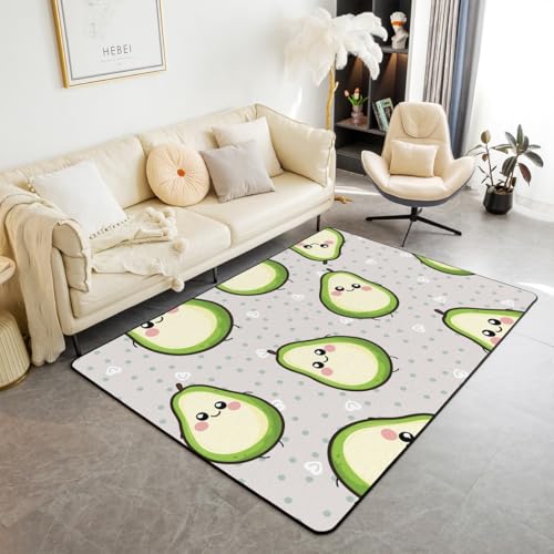 Erosebridal Avocado Area Rug for Kids Boys Girls Green Kawaii Yellow Avocado Area Runner Rug 3x5 Cartoon Avocado Accent Rug Set Fruits Food Area Rugs Machine Wash Dry - color: Multi 16, size: 3'x5'