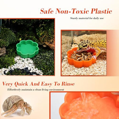 4 Pack Flower Shaped Reptile Feeding Dish, Colorful Plastic Food & Water Bowls for Leopard Gecko, Lizard, Hermit Crab, Turtle, Isopods, Small Reptiles & Invertebrates