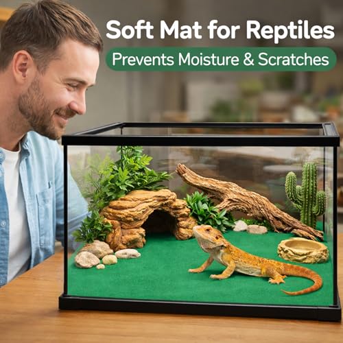 HERCOCCI 2 Pack Reptile Carpet, 39’’ x 20’’ Terrarium Bedding | Substrate Liner Reptile Cage Mat Tank Accessories for Bearded Dragon Lizard Tortoise Leopard Gecko Snake (Green) - color: Green