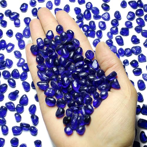 WAYBER Irregular Tumbled Deep Blue Sea Glass Decorative Glass Pebbles, 1 Lb | Toxin-Free, Fade-Resistant, Ideal for Reiki Healing, DIY Crafts, Vase Filler, Aquarium & Bonsai Decoration - color: Dark Blue Sea Glass, size: 1 Pound