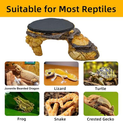 Reptile Basking Platform Gecko Hide Juvenile Beared Dragon Tank Accessories | 9.45"×5.31"×3.15",Resin,with a rock platform,Box packaging,Turtle habitat accessories,for Lizard Leopard Crested Gecko - style: style 3