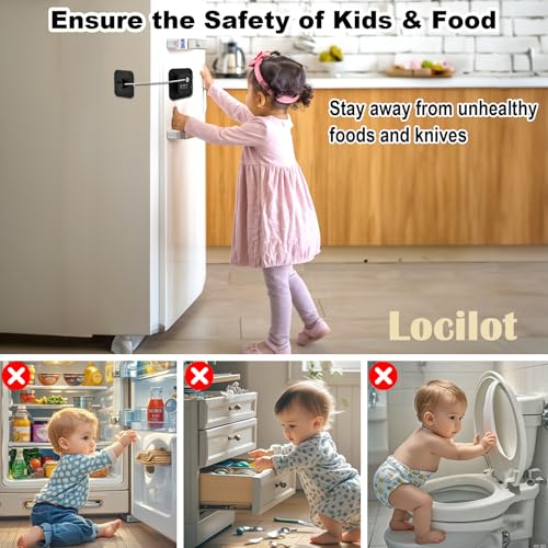 3 Pack Fridge Lock for Kids, Traceless Refrigerator Lock for Adults | Child Proof Cabinet Locks Baby Proofing, Drawer Freezer Locks for Fridge Refrigerator (Black)
