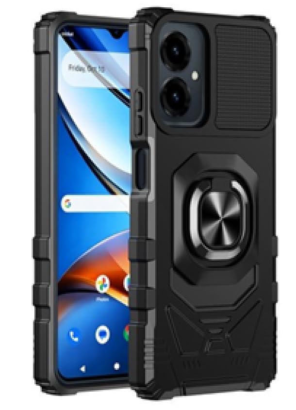 for Cricket Icon U656AC 2026 Robotic Ring Stand Hybrid Cover Phone Case + Tempered Glass + Extreme Band (Black) - color: Black