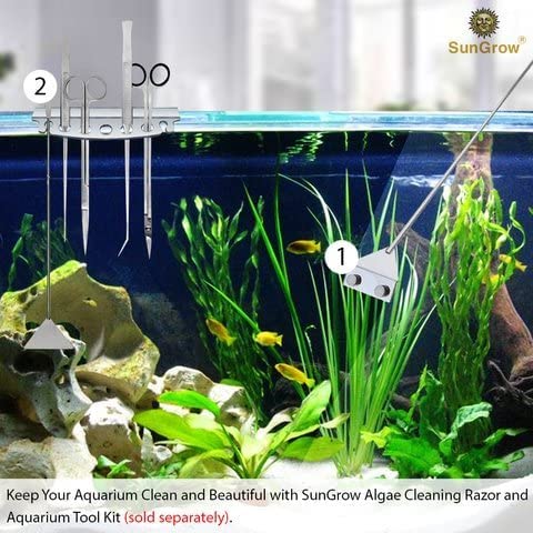 SunGrow Aquarium Glass Cleaner, Long Handheld Tool Cuts Cleaning Time to Half, Keep Hands Dry, Sharp Blade to Scrape Thickest Residue, Frequent Tank Maintenance