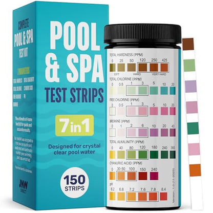 Pool Test Strips for Pools and Spas - 7 in 1 Water Test 150 Pack | Includes 150 pool test strips that measure chlorine, bromine, pH, alkalinity, hardness and cyanuric acid in 30 seconds. - style: 150 STRIPS - 7 IN 1 POOL TEST STRIPS
