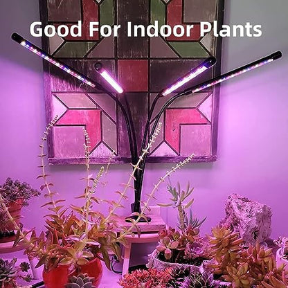 LEOTER Grow Light for Indoor Plants - Upgraded Version 80 LED Lamps with Full Spectrum & Red Blue Spectrum, 3/9/12H Timer, 10 Dimmable Level, Adjustable Gooseneck,3 Switch Modes - size: 4 heads 1 pack