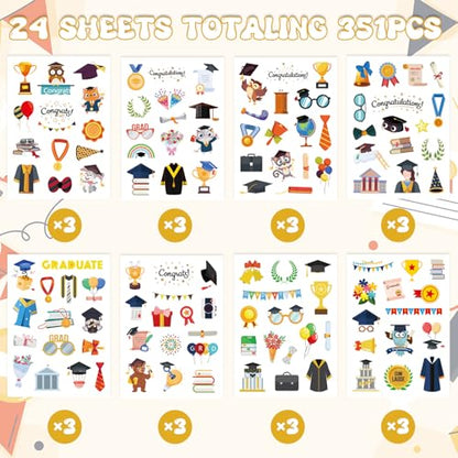 351 Pcs Graduation Stickers, Cute Class of 2026 Graduation Stickers Self-Adhesive Congrats Grad Sticker for Craft Supplies Classroom Rewards Grad Party Favors Wrap Decor - style: Graduation