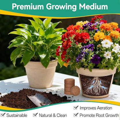 Coco Coir Pellets, 50 Pcs 30mm Seed Starter Soil Pods for Planting | Low EC & pH Balanced, Organic Coconut Coir Potting Soil for Indoor Outdoor Plants Herbs Houseplants Bonsai Vegetables Flowers - size: 30mm