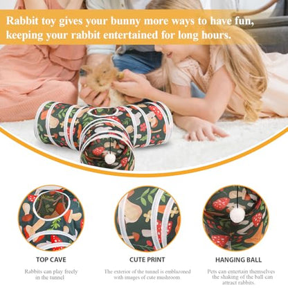 HERCOCCI Rabbit Toys, Bunny Tunnel & Tube, Collapsible 3 Way Rabbit Hideout Tunnel with Chew Toy for Bunny Guinea Pig Ferret Kitten - color: Red