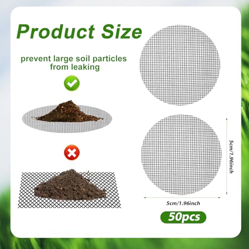 50pcs Flower Pot Hole Mesh Pads, Round Plant Pot Drainage Hole Screens 1.97 Inch Succulent Planter Drainage Mesh Gardening Bonsai Bottom Grid Mat