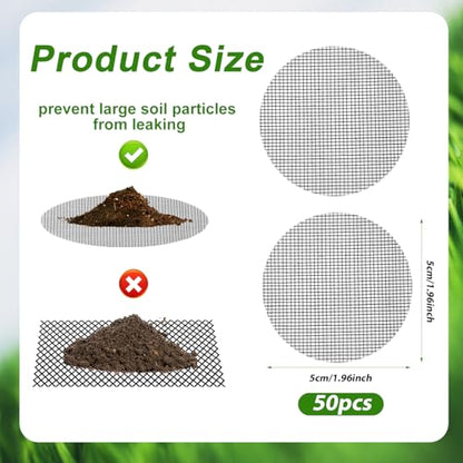 50pcs Flower Pot Hole Mesh Pads, Round Plant Pot Drainage Hole Screens 1.97 Inch Succulent Planter Drainage Mesh Gardening Bonsai Bottom Grid Mat
