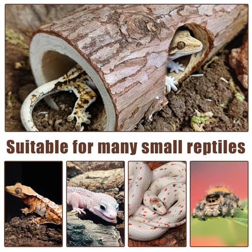 2Pcs Reptile Hide Cave,Wood Crested Gecko Hollow Tree Trunk Hideout,Snake Shelter Hiding Climbing Toys Sleeping Cave Terrarium Decor Tank Accessories for Lizard,Tarantula