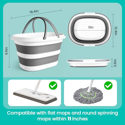 Collapsible Mop Bucket with Handle for Cleaning 4.2 Gallons Fordable Rectangular Plastic Bucket for House Cleaning Supplies Space Saving Laundry Basket Outdoor Water Pot for Garden Camping Car Washing