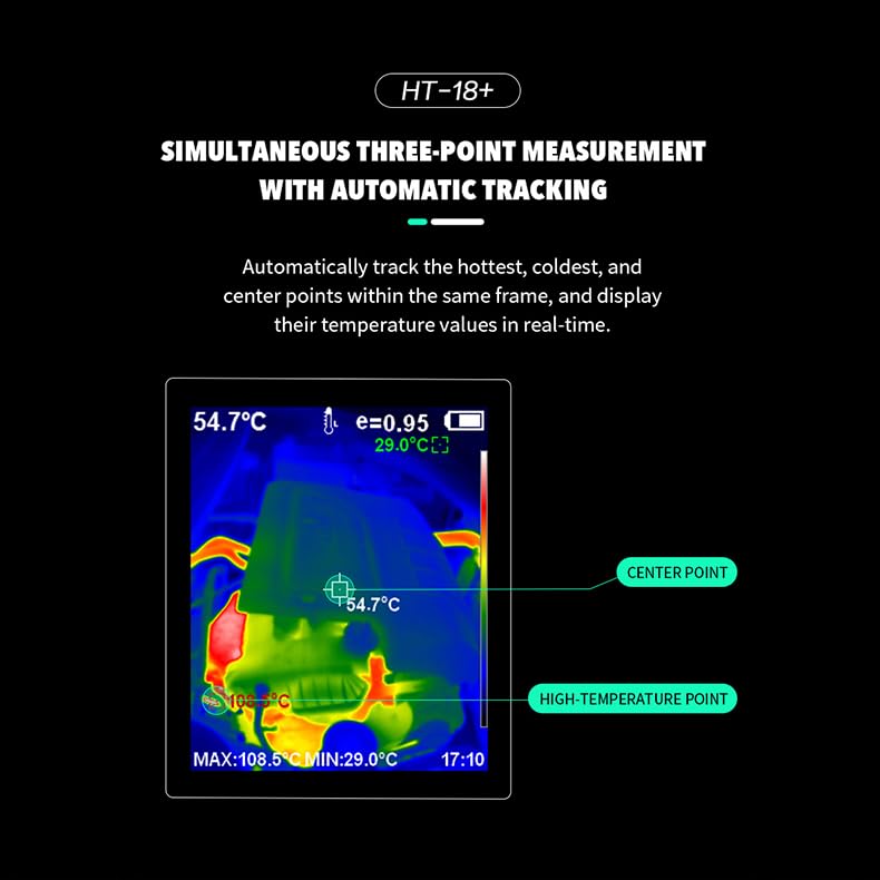 256X192 Higher IR Resolution HT-18+ Handheld Thermal Camera from HTI -18 Newest Update, IR Resolution Improved to 256x192 with 25 HZ, 300,000 Pixels, Easy to Read 3.2" Color Display, Includes Battery
