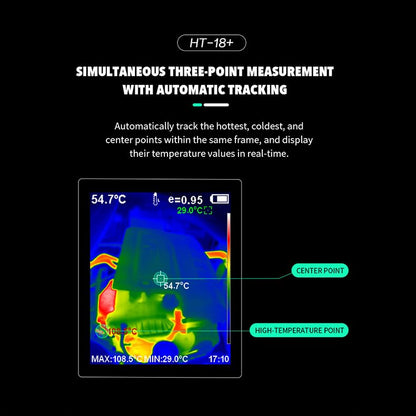 256X192 Higher IR Resolution HT-18+ Handheld Thermal Camera from HTI -18 Newest Update, IR Resolution Improved to 256x192 with 25 HZ, 300,000 Pixels, Easy to Read 3.2" Color Display, Includes Battery