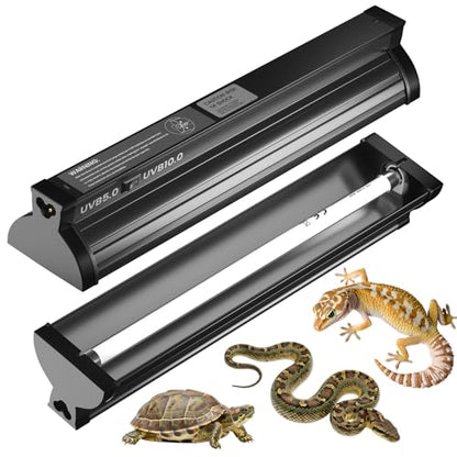 Dual-Mode 8W T5 UVB Light for Reptiles, Switchable 5.0/10.0 UVB Light for Tropical & Desert Reptiles, 12.4inTerrarium Hood Fixture for Bearded Dragon, Gecko, Tortoise, Snake