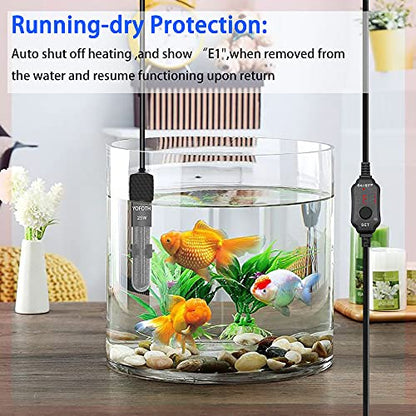 YOFOTHS Adjustable Mini Aquarium Heater, 25W for Tanks 3-5 Gallons | Fish Tank Heater, Digital Display Thermostat, External Temperature Controller - size: 25W