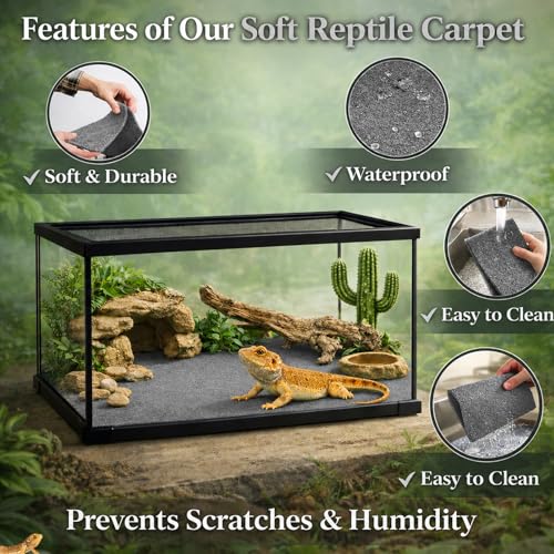 HERCOCCI 2 Pack Reptile Carpet, 39’’ x 20’’ Terrarium Bedding | Substrate Liner Reptile Cage Mat Tank Accessories for Bearded Dragon Lizard Tortoise Leopard Gecko Snake (Grey) - color: Grey