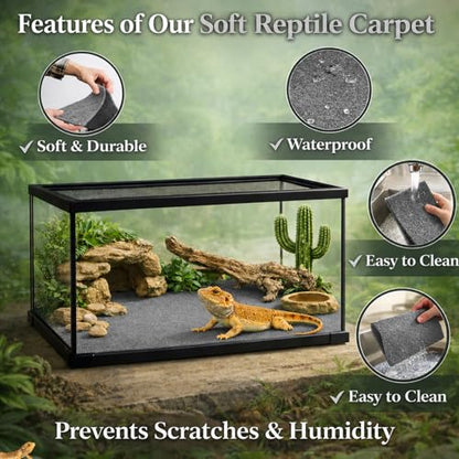 HERCOCCI 2 Pack Reptile Carpet, 39’’ x 20’’ Terrarium Bedding | Substrate Liner Reptile Cage Mat Tank Accessories for Bearded Dragon Lizard Tortoise Leopard Gecko Snake (Grey) - color: Grey