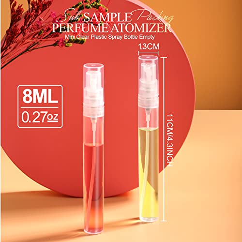 FANDAMEI Mini Clear Spray Bottle, 10 Pack 8ml Mini Plastic Spray Bottle Empty, Fine Mist Refillable Mini Perfume Bottle, Perfume Atomizer, Small Empty Sample Containers, Plastic Portable Travel Bottle - size: 8ml