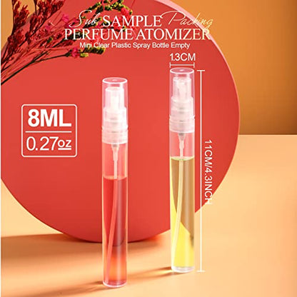 FANDAMEI Mini Clear Spray Bottle, 10 Pack 8ml Mini Plastic Spray Bottle Empty, Fine Mist Refillable Mini Perfume Bottle, Perfume Atomizer, Small Empty Sample Containers, Plastic Portable Travel Bottle - size: 8ml