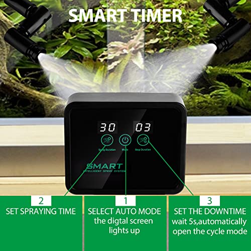 Reptile Humidifier, Intelligent Misting System with Timer, 360 Reptile Fogger for Chameleon, Lizard, Snake, Turtle, Frog, Amphibian, Rainforest Plants