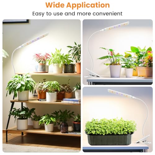 Kullsinss Clip-on Grow Lights for Indoor Plants, 57 LEDs 10W Plant Light | Full Spectrum Growing Lamp with Timer & Dimmable, White Gooseneck Plant Lamp for Succulents, Seed Starting, Easy to Use & Set - size: 1 Head-White