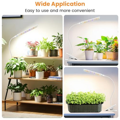 Kullsinss Clip-on Grow Lights for Indoor Plants, 57 LEDs 10W Plant Light | Full Spectrum Growing Lamp with Timer & Dimmable, White Gooseneck Plant Lamp for Succulents, Seed Starting, Easy to Use & Set - size: 1 Head-White