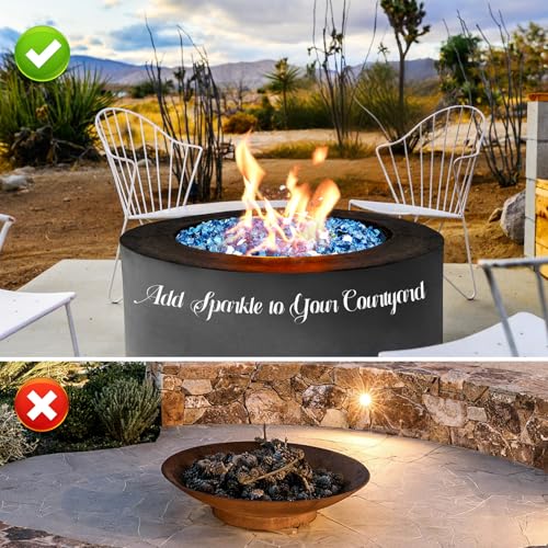 10 Pounds Fire Glass 1/2 Inch High Reflective Tempered Firepit Glass | Pacific Blue Rocks for Fireplace, Fire Pit Table, Fire Bowl and Landscaping & DIY Crafts - color: Pacific Blue, size: 1/2 inch, 10lb