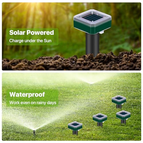 Tirgo Mole Repellent Solar Powered 8 Pcs Snake Repeller for Yard Ultrasonic | Outdoor Gopher Rodent Groundhog Vole Skunk Animal Deterrent Spike, Waterproof Stakes for Lawns, Vegetable Garden, Pet Safe