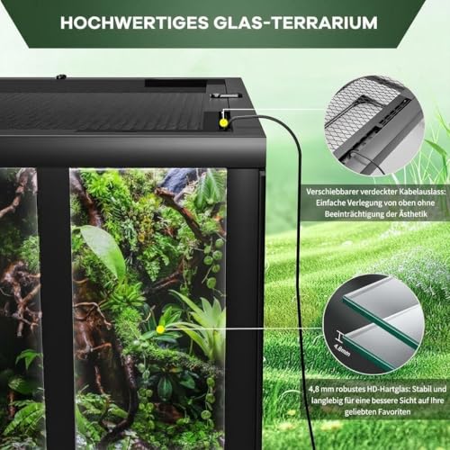67 Gallon Large Reptile Terrarium - 36" x 18" x 24" Tall Glass Reptile Tank with Double Hinge Doors - Tempered Glass Enclosure with Top Screen Ventilation & Anti-Escape Lock - Easy Assembly