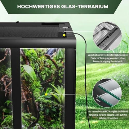 67 Gallon Large Reptile Terrarium - 36" x 18" x 24" Tall Glass Reptile Tank with Double Hinge Doors - Tempered Glass Enclosure with Top Screen Ventilation & Anti-Escape Lock - Easy Assembly