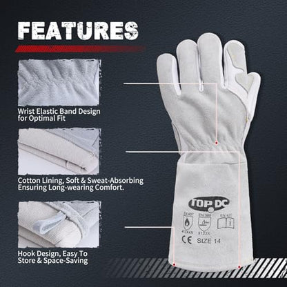 TOPDC Goatskin TIG Welding Gloves 14 Inch Large, Split Cowhide Back | Goatskin Leather with Split Cowhide Back and Reinforced Palm, Thumb, and Index Finger Supports TIG Welding Control - color: 14 Inch Goat Grain-large