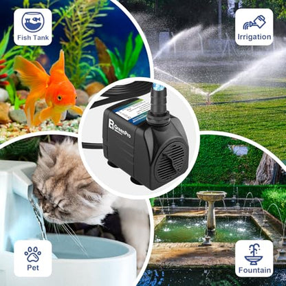 550GPH Submersible Water Pump(2000L/H 30W), Adjustable Ultra Quiet Fountain Pump with 4 Nozzles 7.2ft High Lift for Aquarium, Fish Tank, Pond, Waterfall, Outdoor, Hydroponics - size: 550GPH