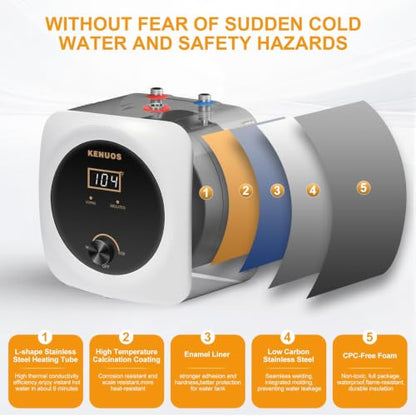 Mini Tank Water Heater 2.5 Gallon Under Sink Hot Water Heater | LED Display; T&P Safety Relief Valve; 3-Way Diverter; 110V 120V 1500W; Compact Mini Design; For Kitchen, Apartment,Bathroom - color: White