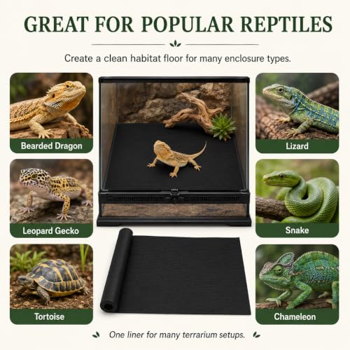 Arbitrary Cutting Terrarium Reptile Carpet, Reptile Mat, Bearded Dragon Tank Accessories Flooring, Bearded Dragon, Leopard Gecko Substrate, Snake,Tortoise Bedding Black 17.5“× 79”