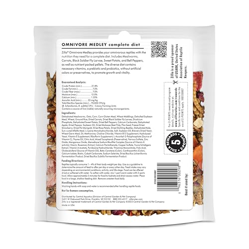 Zilla Pet Reptile Omnivore Food Medley Diet, 4 oz | Nutritious fruit, vegetable and insect blend for omnivorous reptiles