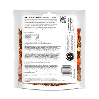 Zilla Pet Reptile Omnivore Food Medley Diet, 4 oz | Nutritious fruit, vegetable and insect blend for omnivorous reptiles