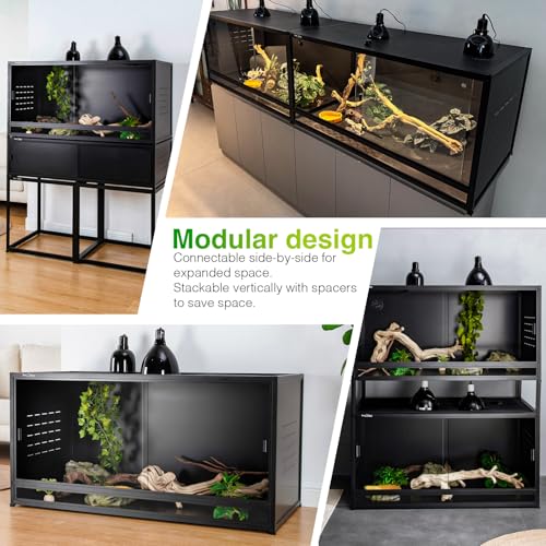3-Tier Stackable 40x16x16 44 Gallon PVC Reptile Enclosure System, Three Habitats with Spacer Kits
