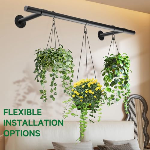 Hanging Planters Rod – Plant Hanger Indoor for Window Ceiling, Hanging Plant Shelf for Wall Planter House Plants, Plant Shelves Metal Holder Bar 47.5In (Pots, plants, chains not included) - size: 47.5In Length-1pc