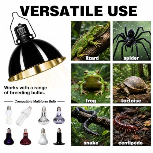 Happy Herps 8.5" Reptile Heat Lamp Fixture for Light/Heat Lamp/UVB Light | Independent switch, E26 ceramic socket, aluminum reflector, fully assembled, fits glass terrariums, 160W max - size: 8.5IN