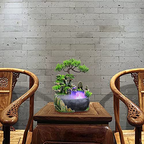 Rockery Stream Tabletop Fountain, Zen Meditation Indoor Waterfall Feature with Automatic Pump and Switch, Desktop Fountain for Home Office Bedroom Decoration(US regulations Include Fog)