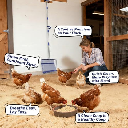 15” Extra Large 2-in-1 Chicken Poop Scooper & Rake with Ergonomic Grip, Metal Goat Chicken Coop Pooper Scooper for Sand with Adjust 38”-77” Stainless Steel Handle, Wide Sifting Shovel Cleaning Tools